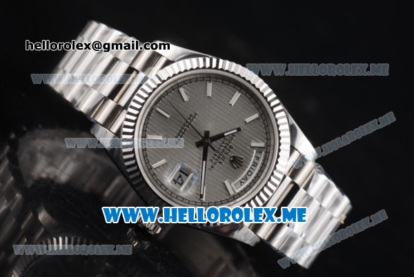 Rolex Day-Date Clone Rolex 3255 Automatic Stainless Steel Case/Bracelet with Silver Dial and White Stick Markers - Click Image to Close